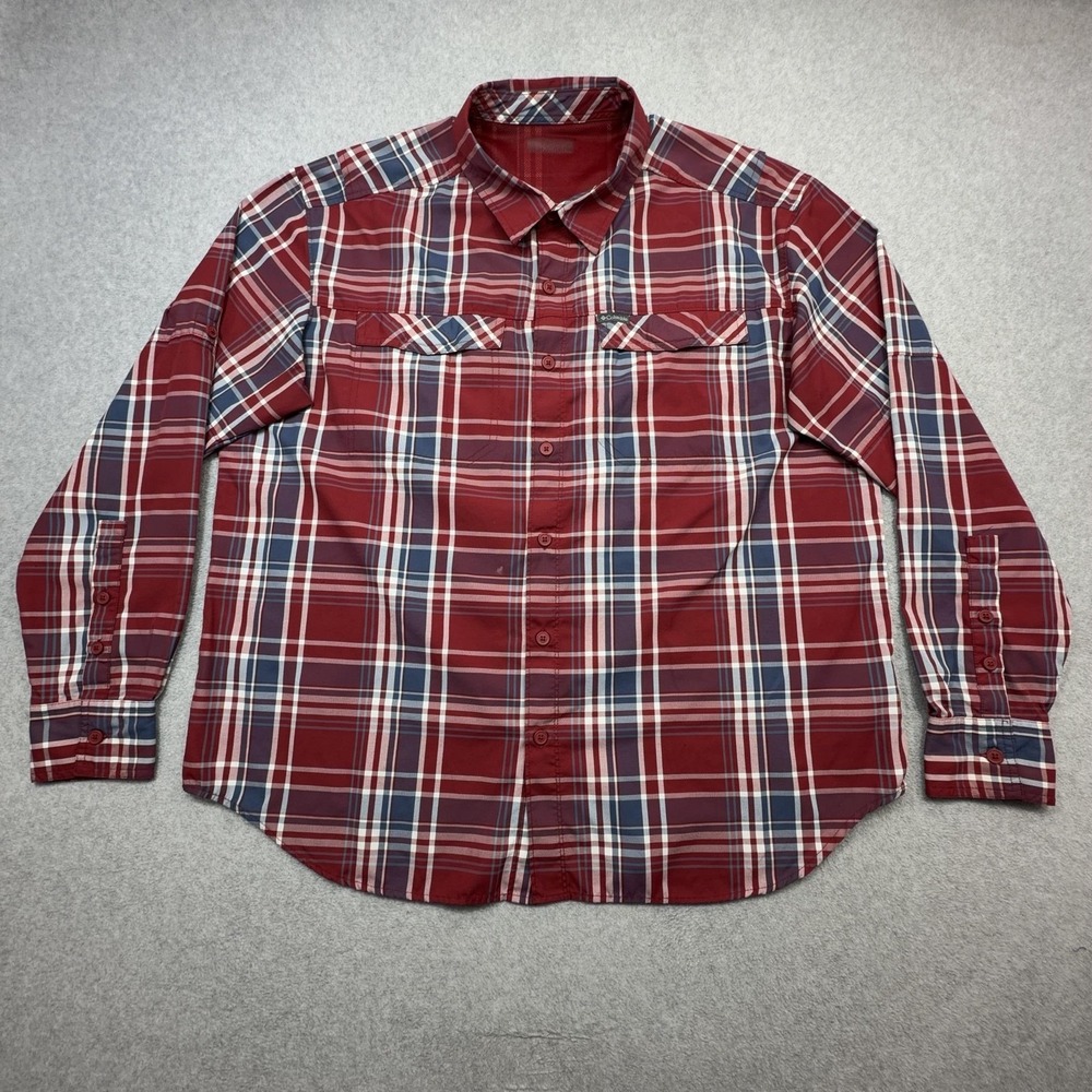 Columbia Kestrel Trail Shirt Mens XXL Red Plaid Long Sleeve Vented Fishing